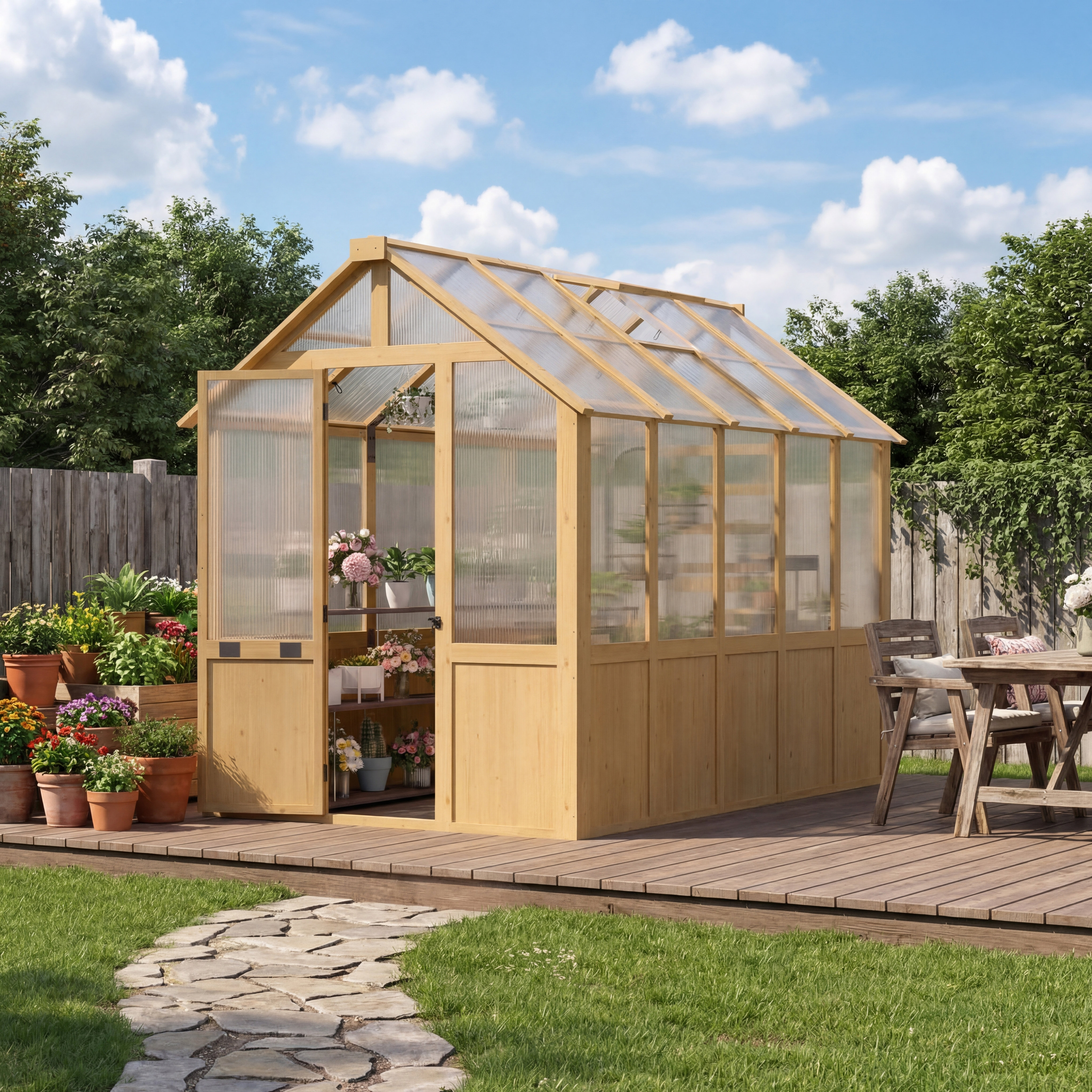 DSNAPE 8 X 6 Ft Wooden Greenhouse, Walk-in Green House With